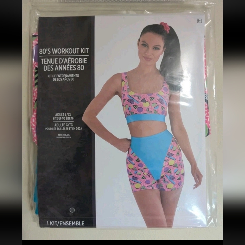 80s Workout Outfit 1980s Exercise 2PC Stretch Costume L / XL Halloween